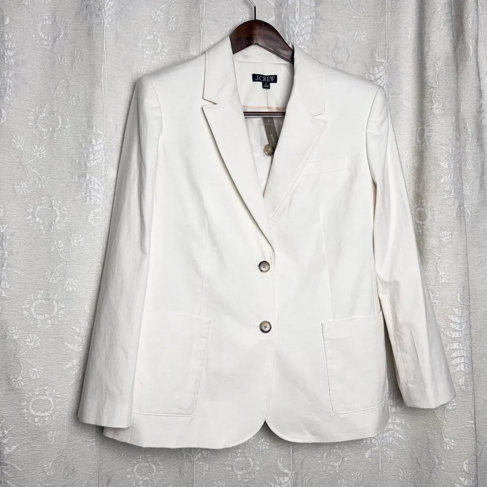 J. Crew relaxed patch-pocket blazer cotton linen oversized suit jacket white